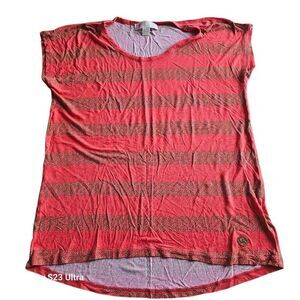 Michael Kors womens Sz S coral printed top logo